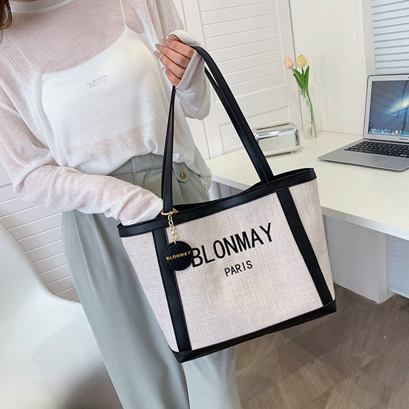 Túi đeo vai IELGY vải canvas cỡ lớn in chữ màu sắc thời trang cho nữ