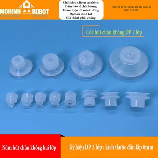 Núm hút chân không SMC 2 lớp đầu lắp 8mm, silicon màu trắng