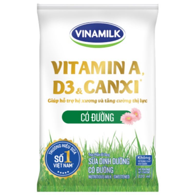 Sữa Tươi Vinamilk Có Đường , Không Đường , Sôcôla Bịch 220ml ⚡ FREESHIP ⚡ Bổ Sung Vitamin A, D3, Canxi