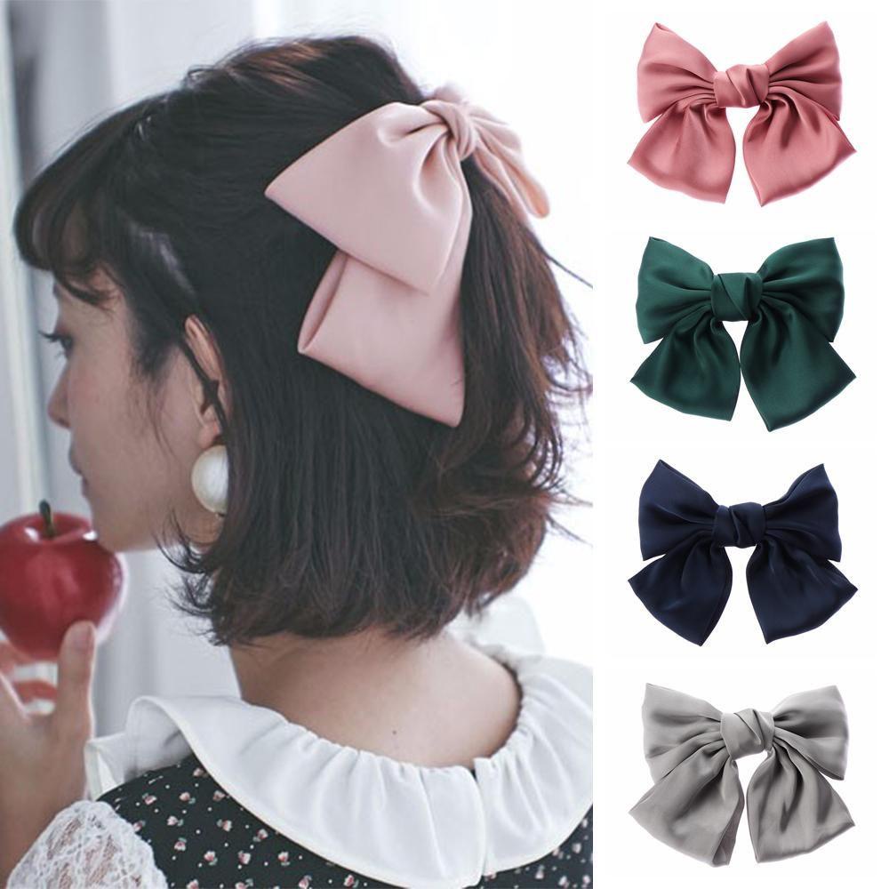 Kẹp Tóc Nơ Lớn Bằng Lụa Satin Màu Trơn Thời Trang