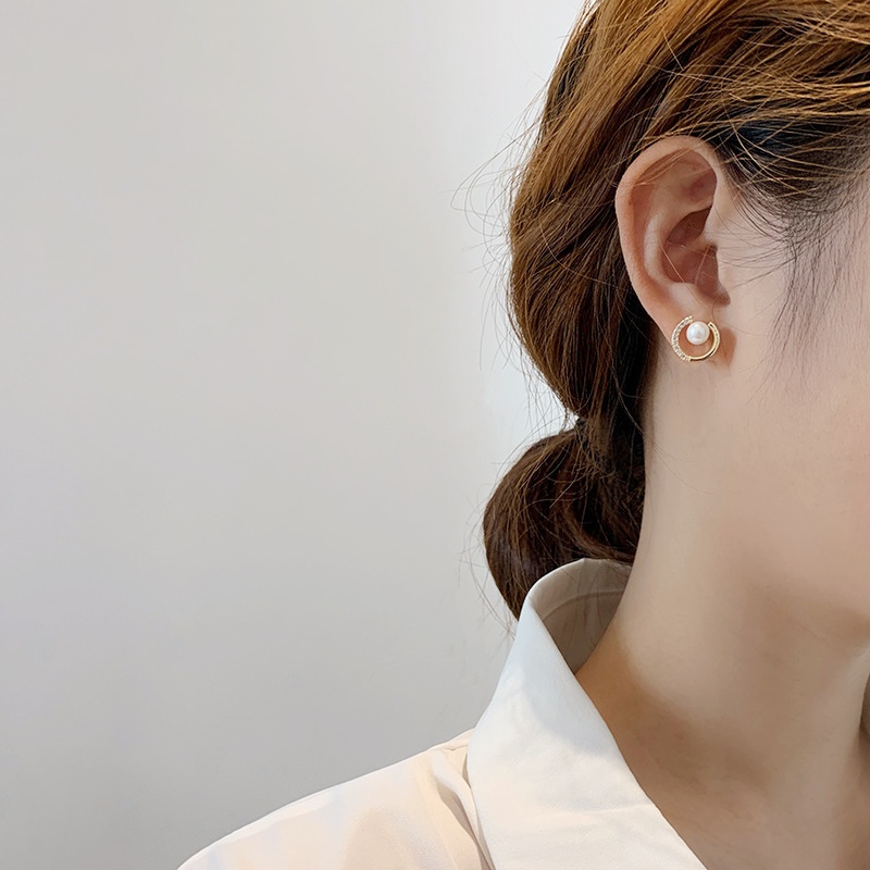 Hoa tai MANYUE dáng tròn màu sắc mạ vàng đính ngọc trai nhân tạo kiểu Hàn Quốc