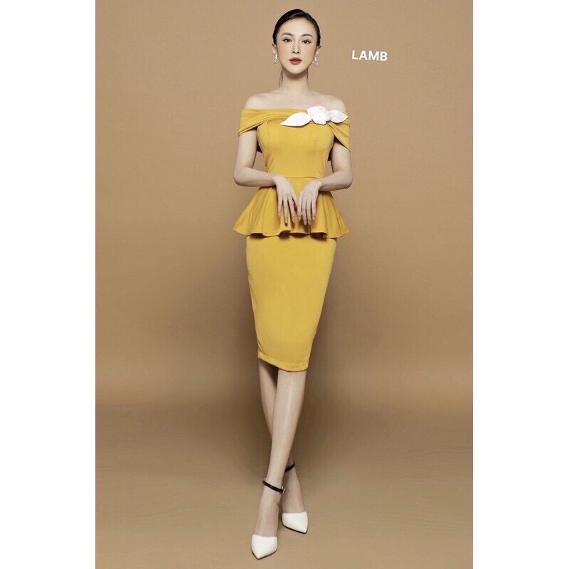 Đầm Body Trễ Vai Peplum Nơ Ngực, Váy Đầm Dự Tiệc Cao Cấp