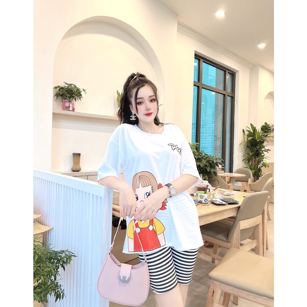 ❤️ BIGSIZE TỚI 85KG❤️ Đồ bộ nữ quần thun cotton co giãn hình bé gái Set đồ bộ nữ 2 màu fullsize (45-85kg) B07