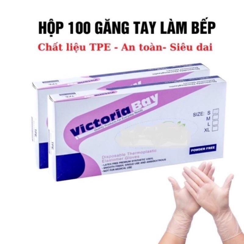 (hộp 100 cái ) Găng tay y tế nhà bếp nấu ăn  dùng 1 lần VICTORIA siêu dày siêu dai đa năng tiện lợi( Snack Shop 96)