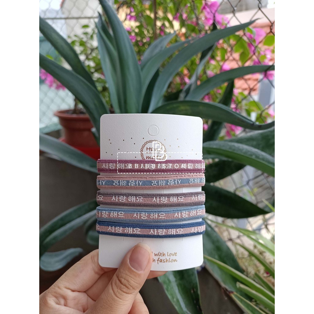 DÂY buộc tóc đơn họa tiết CHỮ HÀN QUỐC , NHIỀU MÀU SẮC