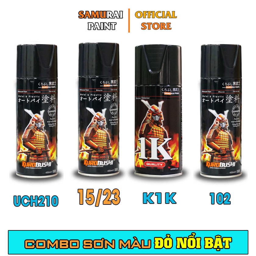 Combo Sơn Samurai Màu Đỏ nổi bật Chính Hãng (15/23 - UCH210 - 102 - K1K - P800)