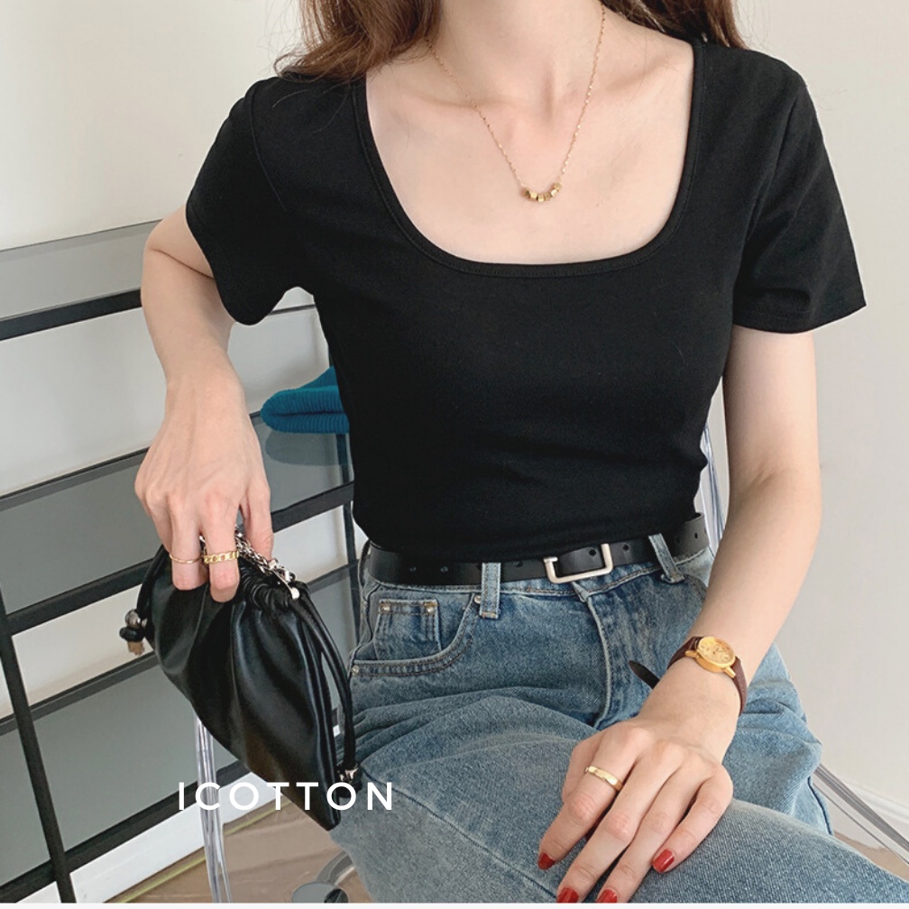 Áo cổ vuông nữ ❤️ICOTTON❤️ áo cổ viền phom ôm 100% cotton kiểu dáng trẻ trung