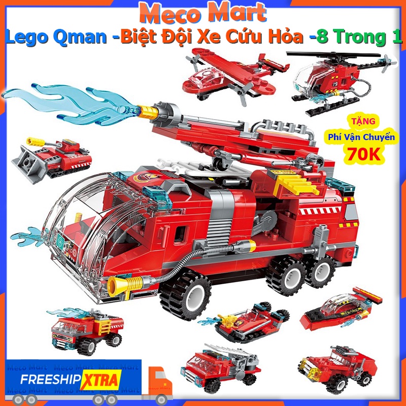 Bộ Đồ Chơi Xếp Hình QMAN 1805 - Biệt Đội Xe Cứu Hỏa - 8 Mẫu Trong 1, với 313 Chi Tiết Ghép Hình Cho Bé Trai