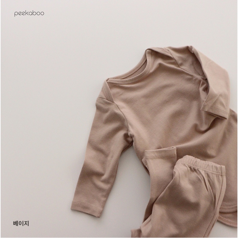 (Chính hãng) Bộ suit dài tay cài đũng trơn Modal 2022 Cotton siêu co giãn PEEKABOO made in Korea cho bé trai và bé gái