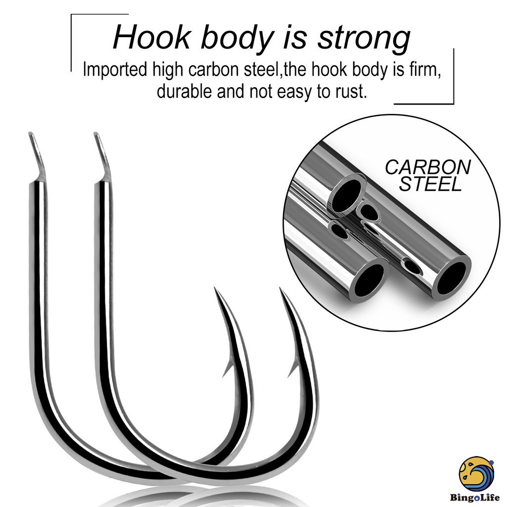 Bingolife 50PCS Iseni Fishing Hook Universal Hook Thép Carbon Cao Chống Ăn Mòn Móc Cong Xử Lý Móc Câu Tôm Móc Biển