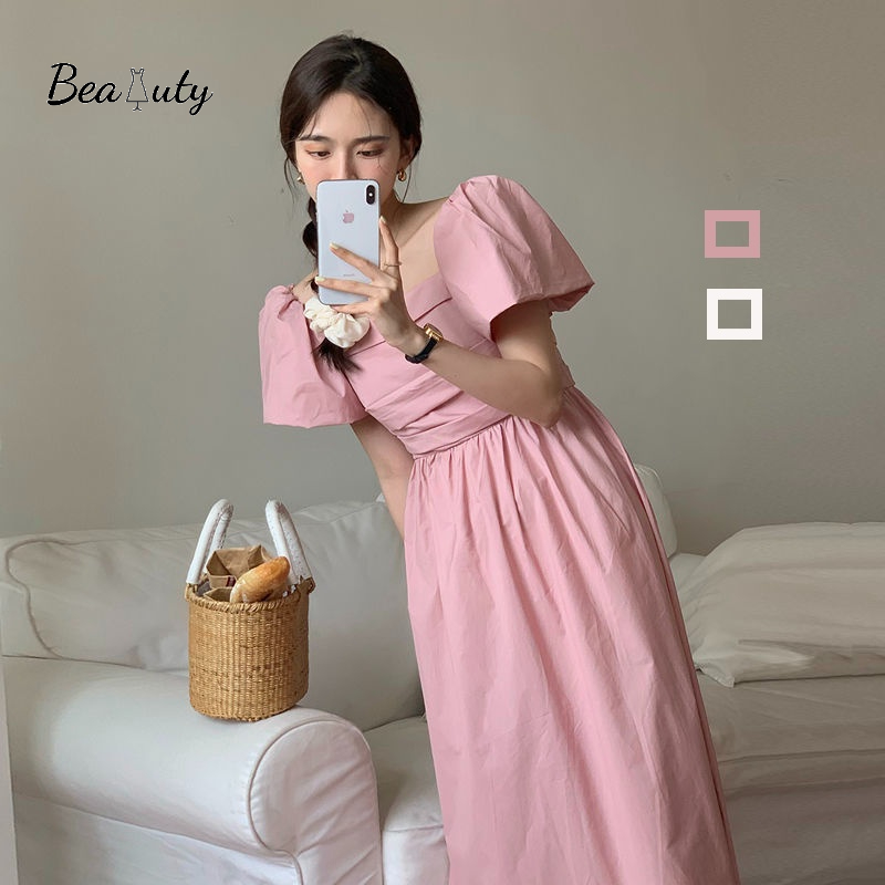 [MURIOKI] Đầm Dự Tiệc Dáng Dài Cổ Vuông Tay Phồng Kiểu Vintage Pháp Thời Trang 2022 đầm đi chơi nước ngoài