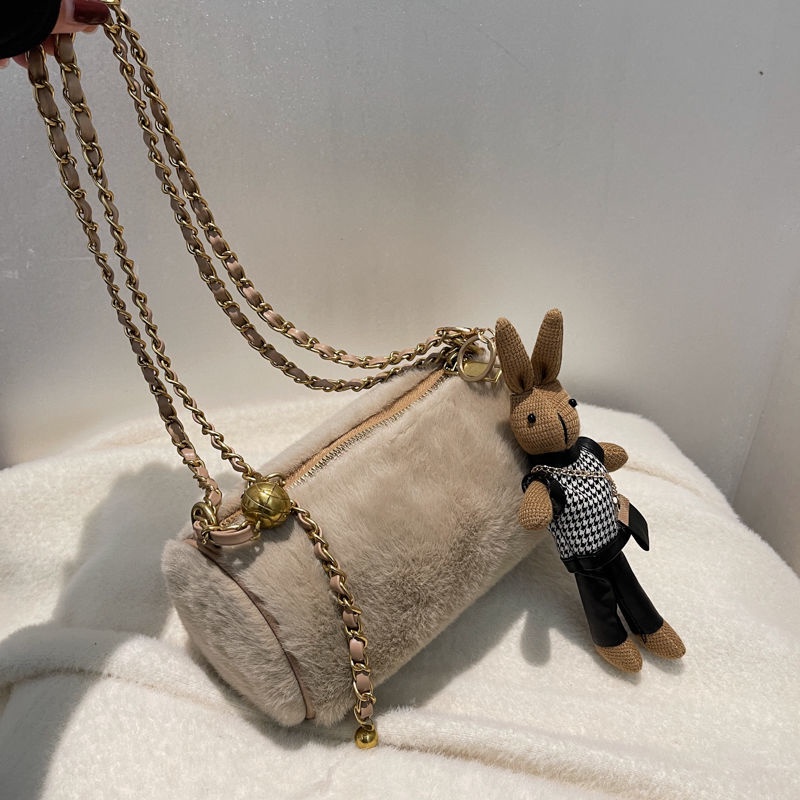 Túi đeo vai cỡ nhỏ IELGY vải lông phối dây xích thời trang cho nữ