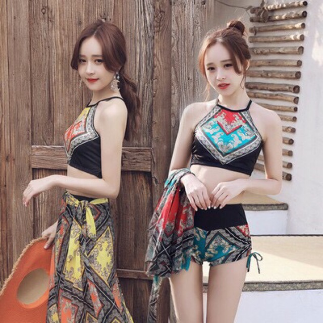 [Mã SRJULY1215 giảm 20K đơn 50K] BIKINI ĐI BIỂN HOẠ TIẾT THỔ CẨM SET BỘ 3 MÓN CỰC XINH | BigBuy360 - bigbuy360.vn