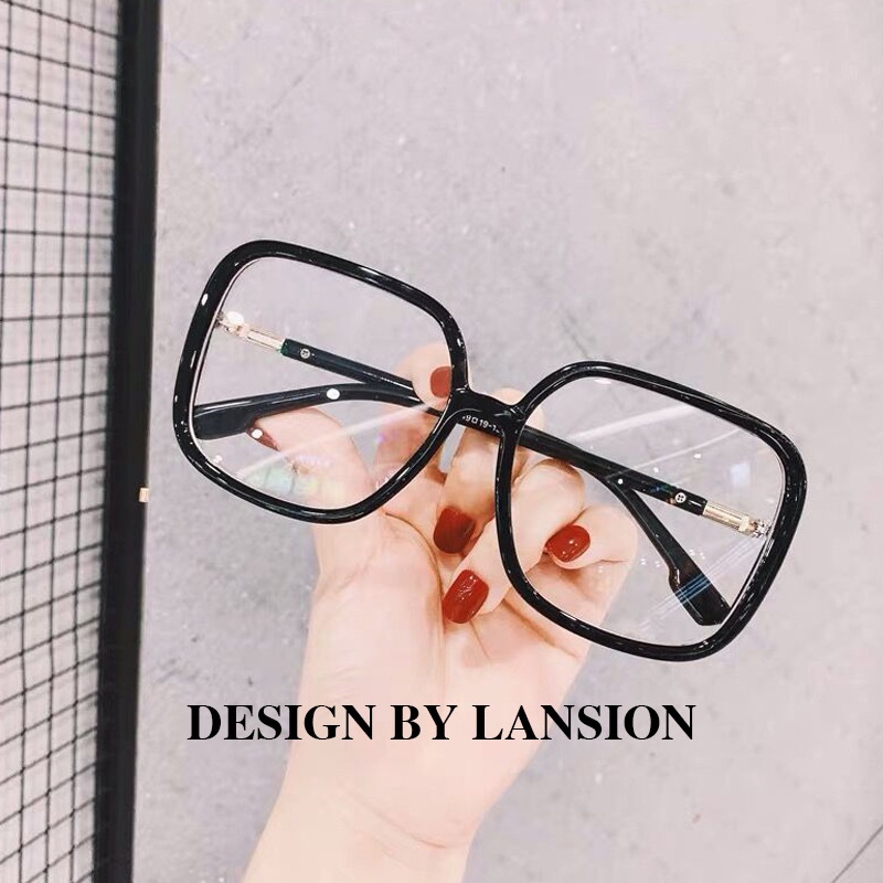 Mắt Kính Gọng Vuông Lớn Chống Ánh Sáng Xanh Trong Suốt Phong Cách Vintage