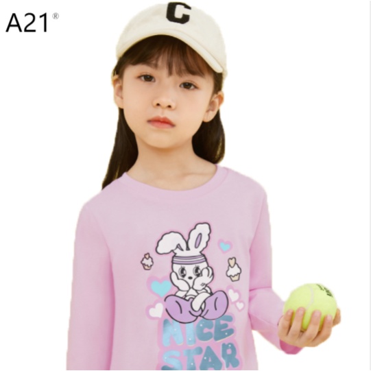 Áo thun dệt kim A21 tay dài cổ tròn thời trang cho bé gái