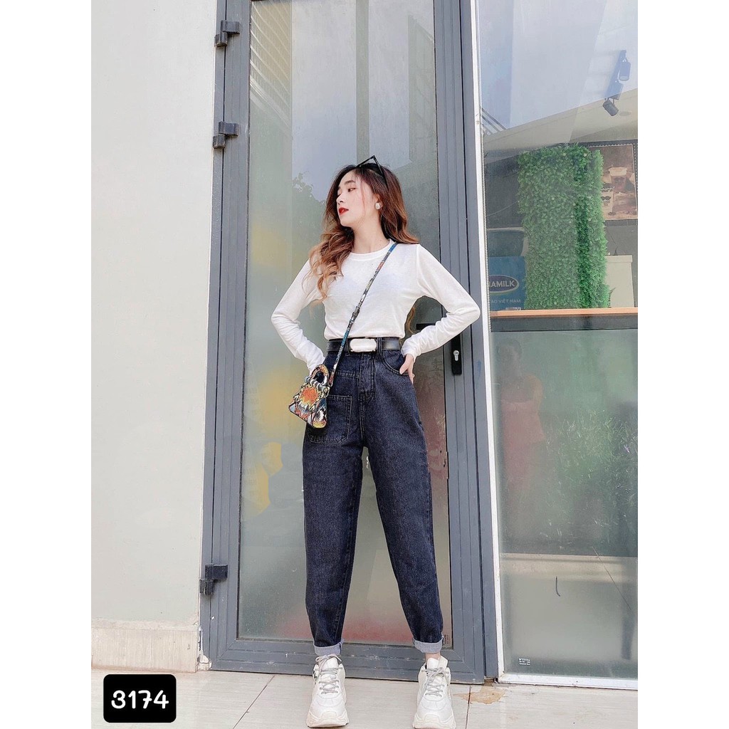 [ PHẨM CHẤT ] QUẦN BAGGY JEAN NỮ LƯNG CAO TÚI 1 BÊN NGANG MÀU XÁM ĐEN CAO CẤP UTI CỰC HOT-TD3174