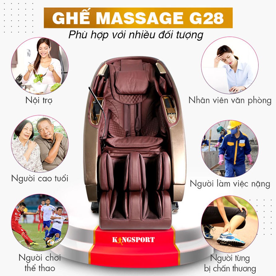 Ghế massage Kingsport G28 - Ghế mát xa toàn thân túi khí kép, công nghệ 4D, nhiệt hồng ngoại