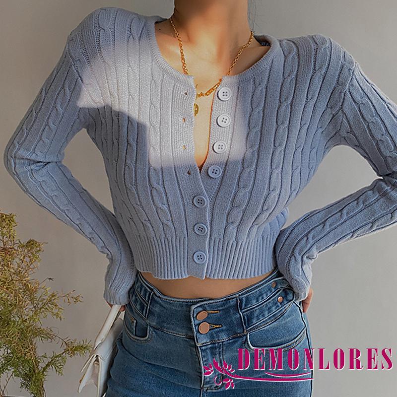Áo cardigan dệt kim tay dài cổ tròn màu sắc đơn giản dành cho nữ