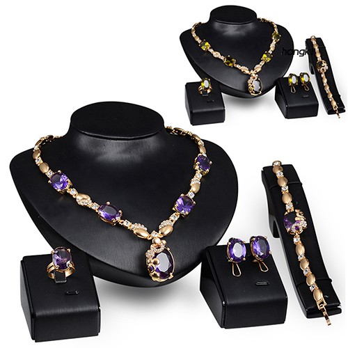(Hàng Mới Về) Bộ Trang Sức Đính Đá Zircon Hình Giọt Nước Cổ Điển Thời Trang
