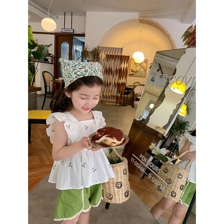 Set Áo Sát Nách Họa Tiết Hoa + Quần Short Thời Trang Mùa Hè 2022 Cho Bé Gái