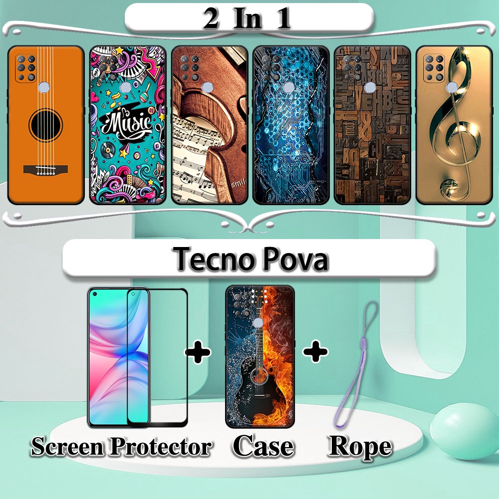 Ốp Lưng Điện Thoại Tecno Pova 2 Trong 1 Với Kính Cường Lực Cong Bảo Vệ Âm Nhạc