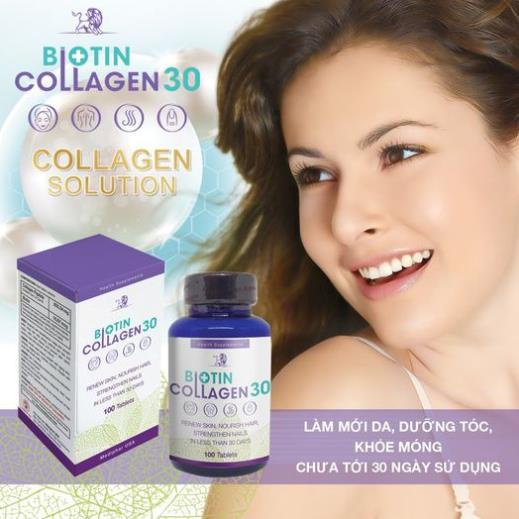 Biotin Collagen 30 – Hỗ trợ giúp da sáng mịn, ngăn rụng tóc, móng khỏe (Lọ 100 viên)