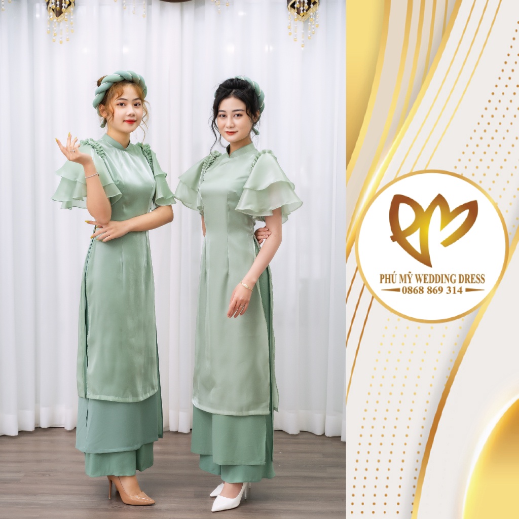 Áo dài tơ xước kim tuyến tay cánh tiên