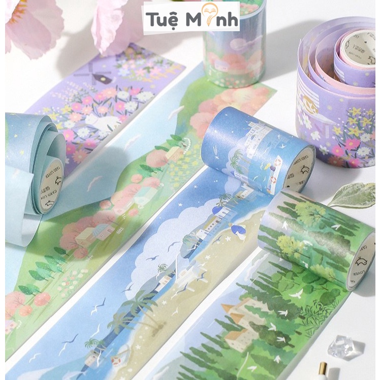 Cuộn Washi tape băng dính rộng 5cm hình Anime, cuộn Sticker dễ thương dán sổ, điện thoại