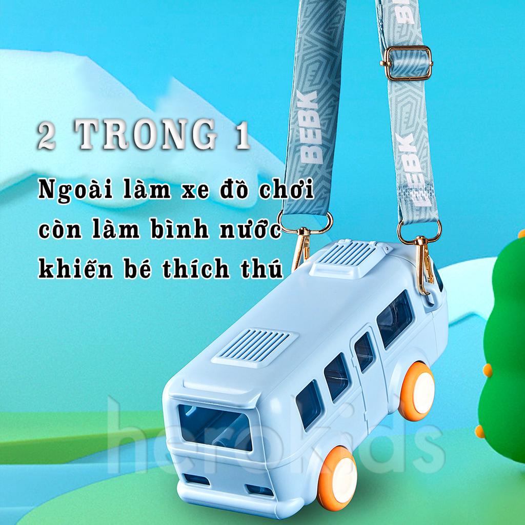 Bình nước xe buýt cho bé tập uống, bình nước hình ô tô bus cho bé đi học có dây đeo tiện lợi