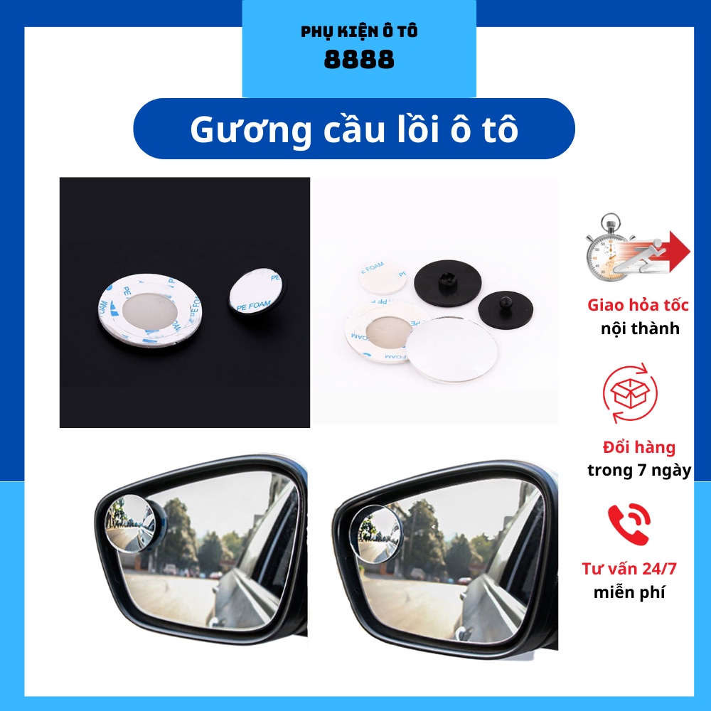 Gương Cầu Lồi Ô Tô 8888 Xoay 360 Độ dính siêu chắc, bền bỉ chống va đập