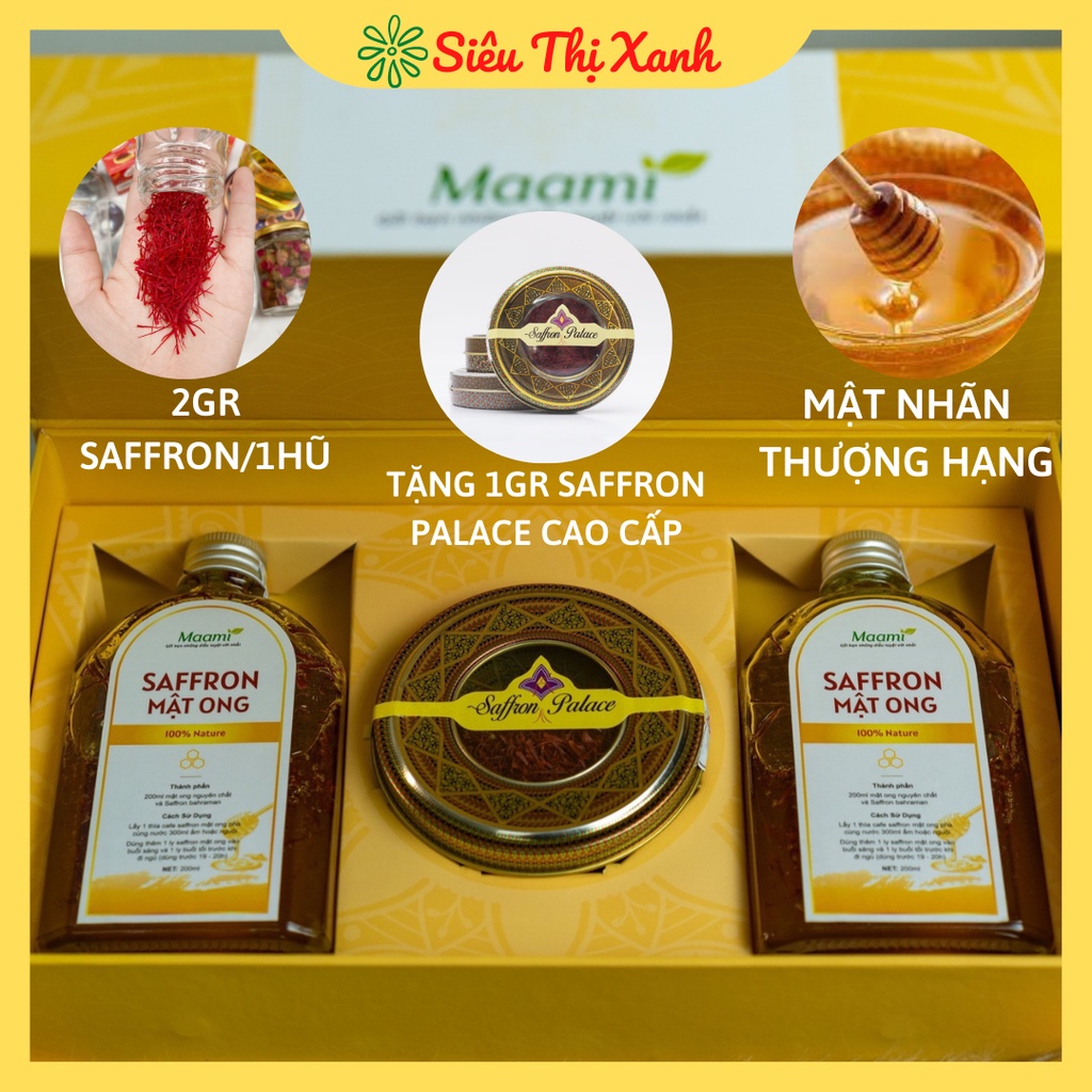 Saffron Ngâm Mật Ong Thượng Hạng - Hộp Quà Cao Cấp Gồm 2 Hũ Saffron Ngâm Mật Ong, Tặng Kèm 1Gr Saffron Palace Loại 1