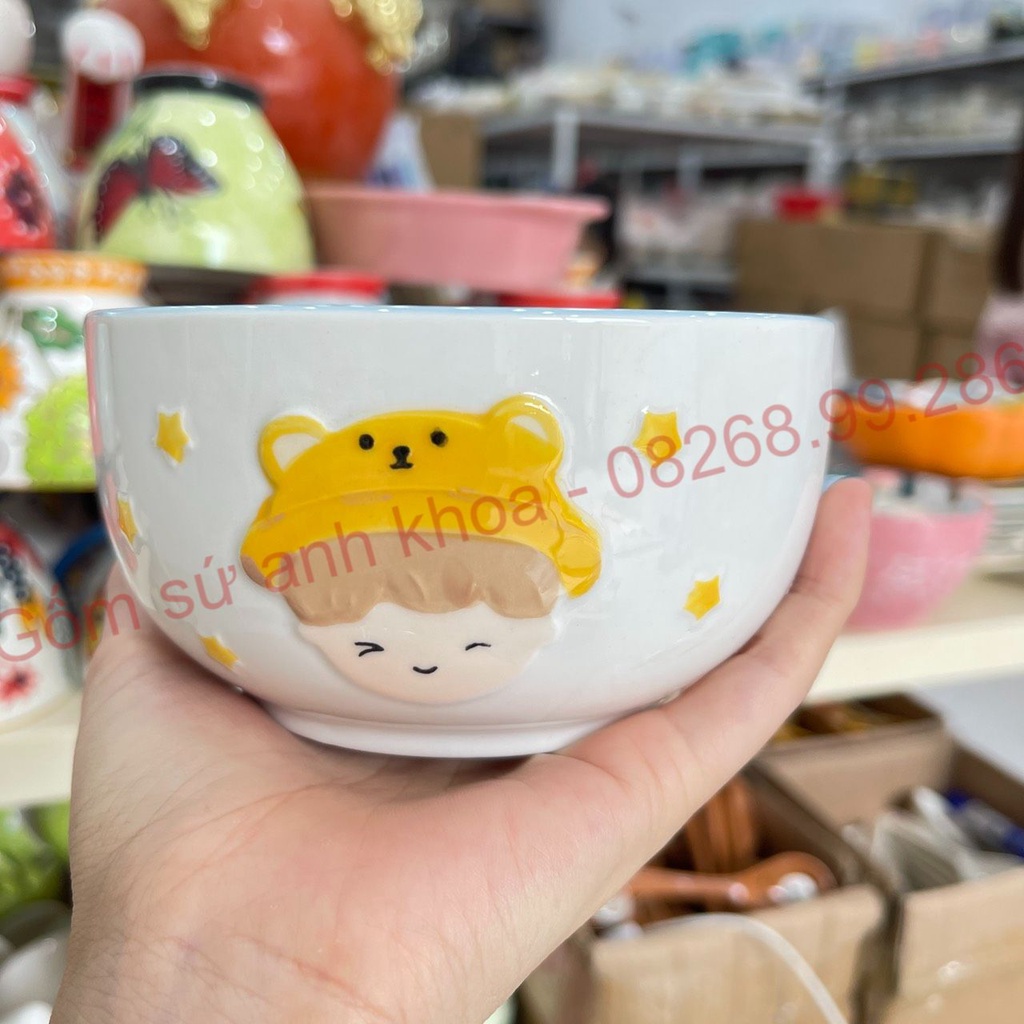 Bộ Bát Đĩa sứ Decor Set Chén Dĩa Sứ 4 món hình cậu bé vẽ tay họa tiết nổi  Dễ Thương Cute Cao Cấp cực kỳ xinh yêu