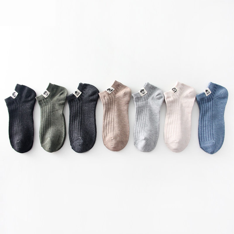 Vớ cotton mỏng màu trơn phối nhãn dán phong cách mùa hè cho nam