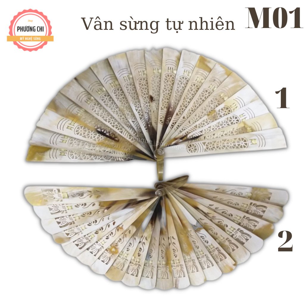 Quạt sừng trâu phong thủy , quạt cầm tay trưng bày, hầu đồng hàng đẹp, tặng kèm 1 hộp gỗ | Mỹ nghệ phương chi