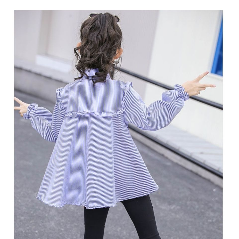 Áo Sơ Mi Dài Tay Phối Bèo Phong Cách Hàn Quốc Cho Bé Gái