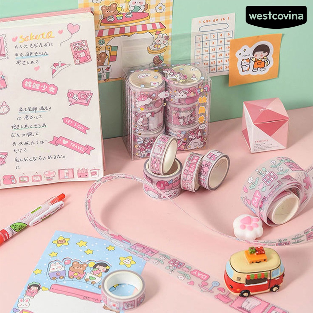 [Hot]✍Set 8 Cuộn Băng Dính Washi Dùng Trang Trí Sổ Tay DIY