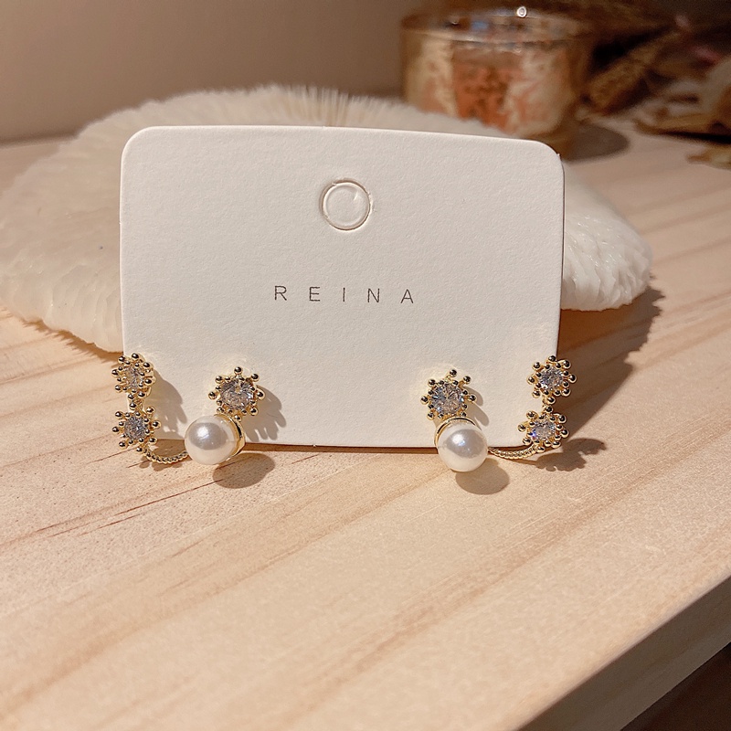 Hoa Tai Hình Cánh Hoa Đính Ngọc Trai Lấp Lánh Thời Trang Hàn Quốc