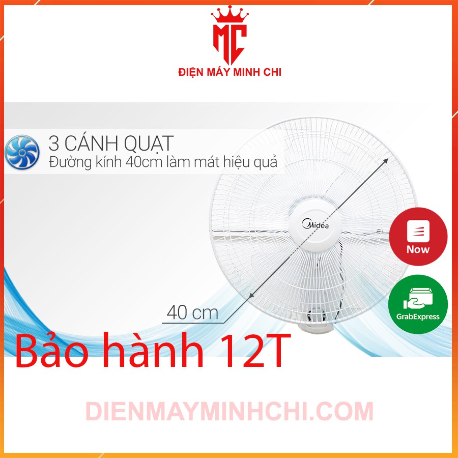 Quạt treo tường Midea FW40-15VF Màu trắng, Chạy êm, làm mát không gian lớn