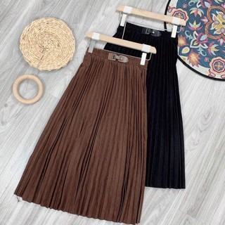 Chân váy xếp li cạp đai da
