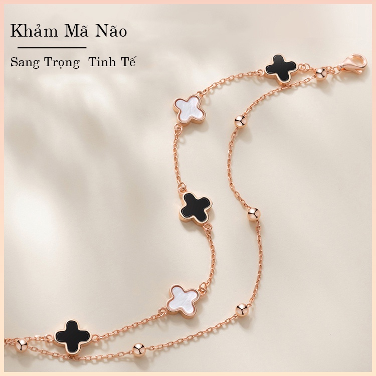 Lắc Tay Bạc Nữ hình Cỏ Bốn Lá Hai Dây - Vòng tay Bạc tự thiết kế của Sterling M.Lady Jewelry