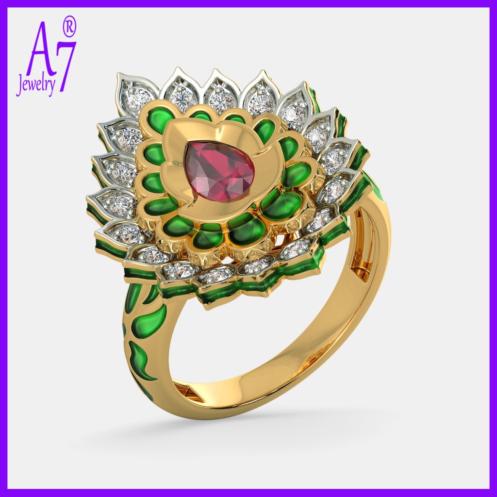 [Bán buôn] Nhẫn kim cương thiết kế hình hoa sen cá tính