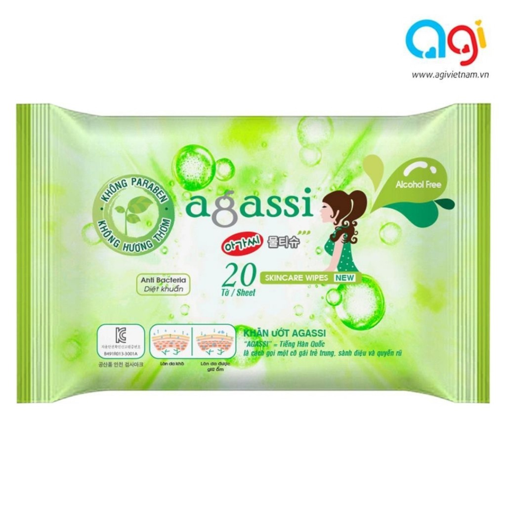 Khăn ướt Agassi 20 tờ không hương - Màu xanh