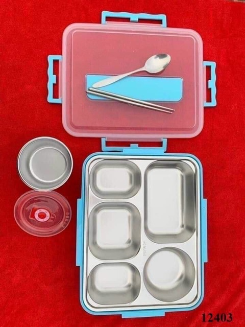 Khay Cơm Văn Phòng 5 Ngăn Inox Cao Cấp 304, Sâu Lòng, Đảm Bảo Vệ Sinh