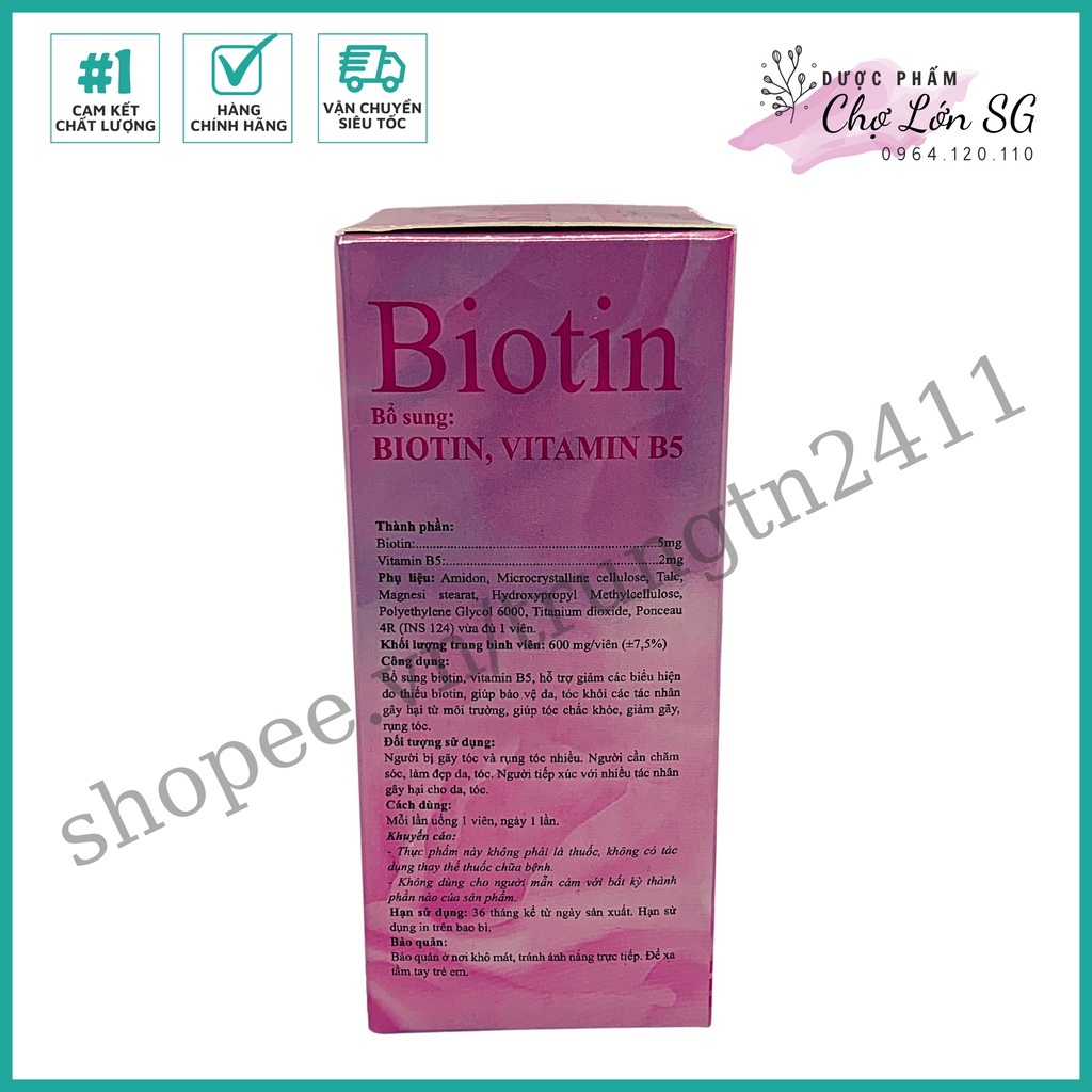 Viên uống bổ sung Biotin giảm rụng tóc, bảo vệ da, chắc móng – chai 60 viên