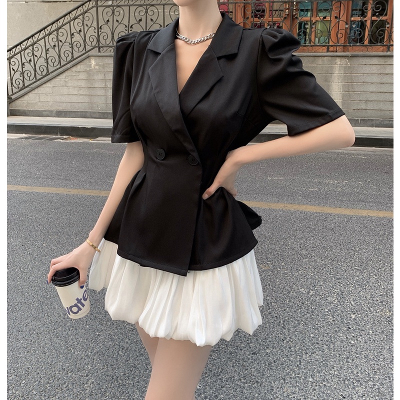 [HÀNG CAO CẤP LOẠI 1] Set bộ áo vest tay lỡ nữ cổ V bẻ Blazer thiết kế kèm chân váy FUHO Fashion 014