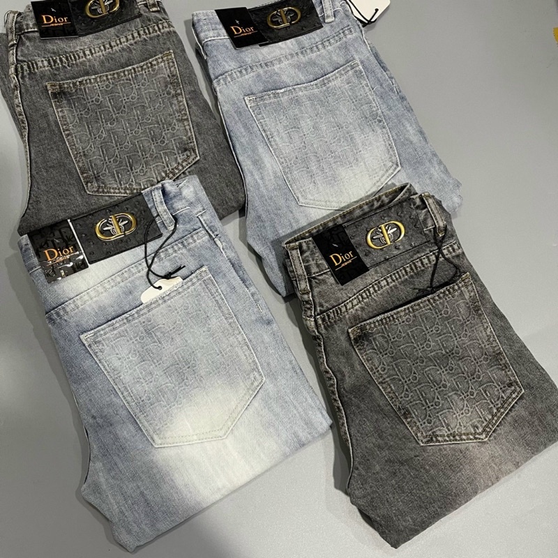 Quần bò dáng xuông đơn giản Dior thời trang nam, Quần jean dáng rộng kiểu cổ điển hai mầu xanh và đen btshop 45 đến 80kg