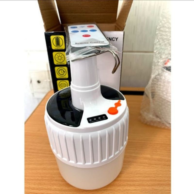 (HÀNG CHÍNH HÃNG) Bóng đèn tích điện 100w 5 cấp độ sáng kèm điều khiển và tấm năng lượng mặt trời