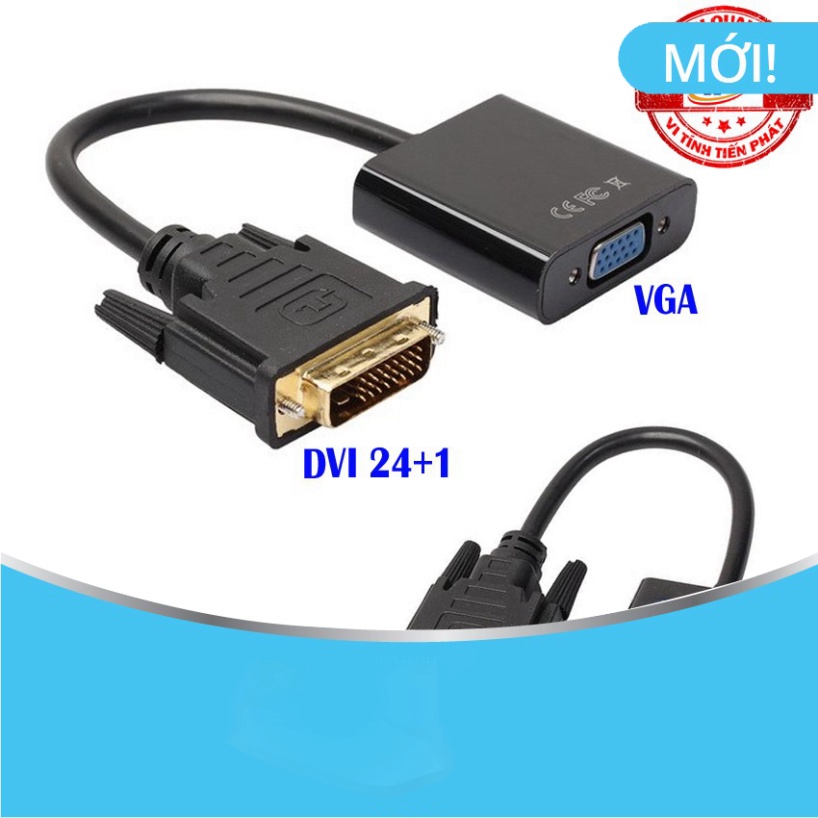Đầu chuyển cổng DVI chuẩn ( DVI-D ) 24 + 1 chân sang cổng VGA cho hình ảnh rõ đẹp Full HD