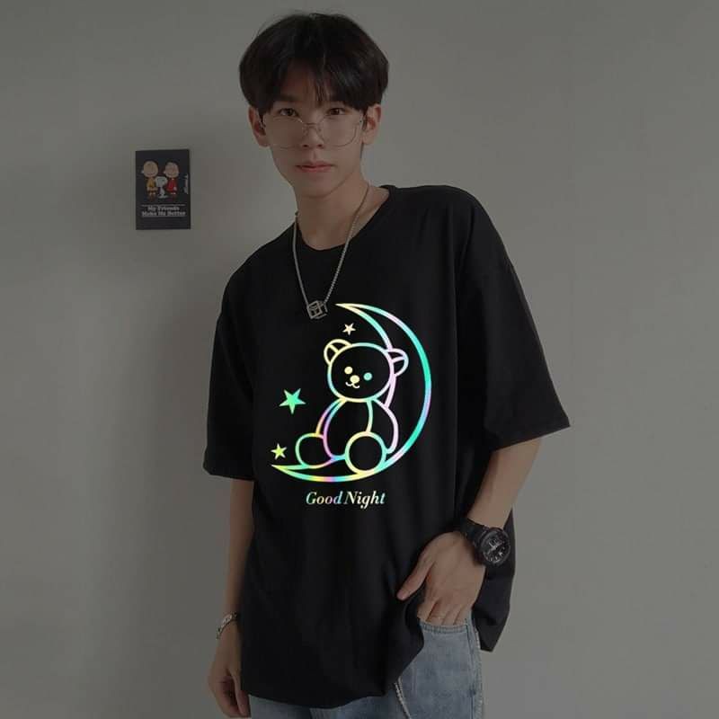 Áo thun nam nữ  form rộng kiểu dáng Unisex in phản quang GẤU MẶT TRẮNG ,2 màu Đen,Trắng - bilshop17 | BigBuy360 - bigbuy360.vn