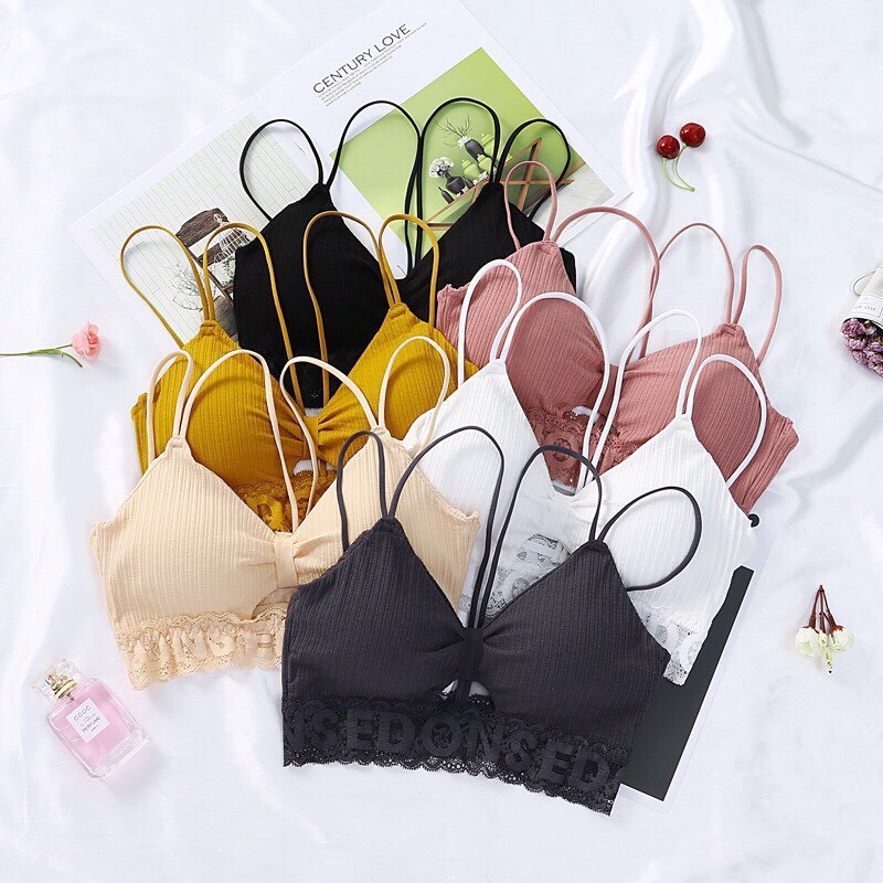 Áo Bra Tập Gym Yoga Thắt Nơ Phối Ren Gợi Cảm, Áo Lót Nữ Cotton Dây Lưng Nhiều Màu [Ảnh Chụp Thật] - OB040 | BigBuy360 - bigbuy360.vn
